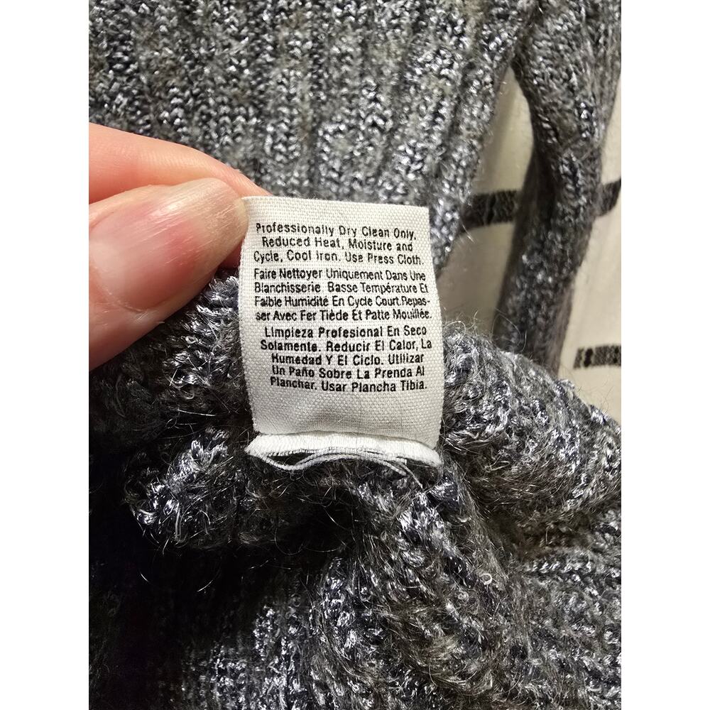 DKNY silver knit mohair blend metallic chunky ribbed turtleneck sweater medium - Picture 5 of 10